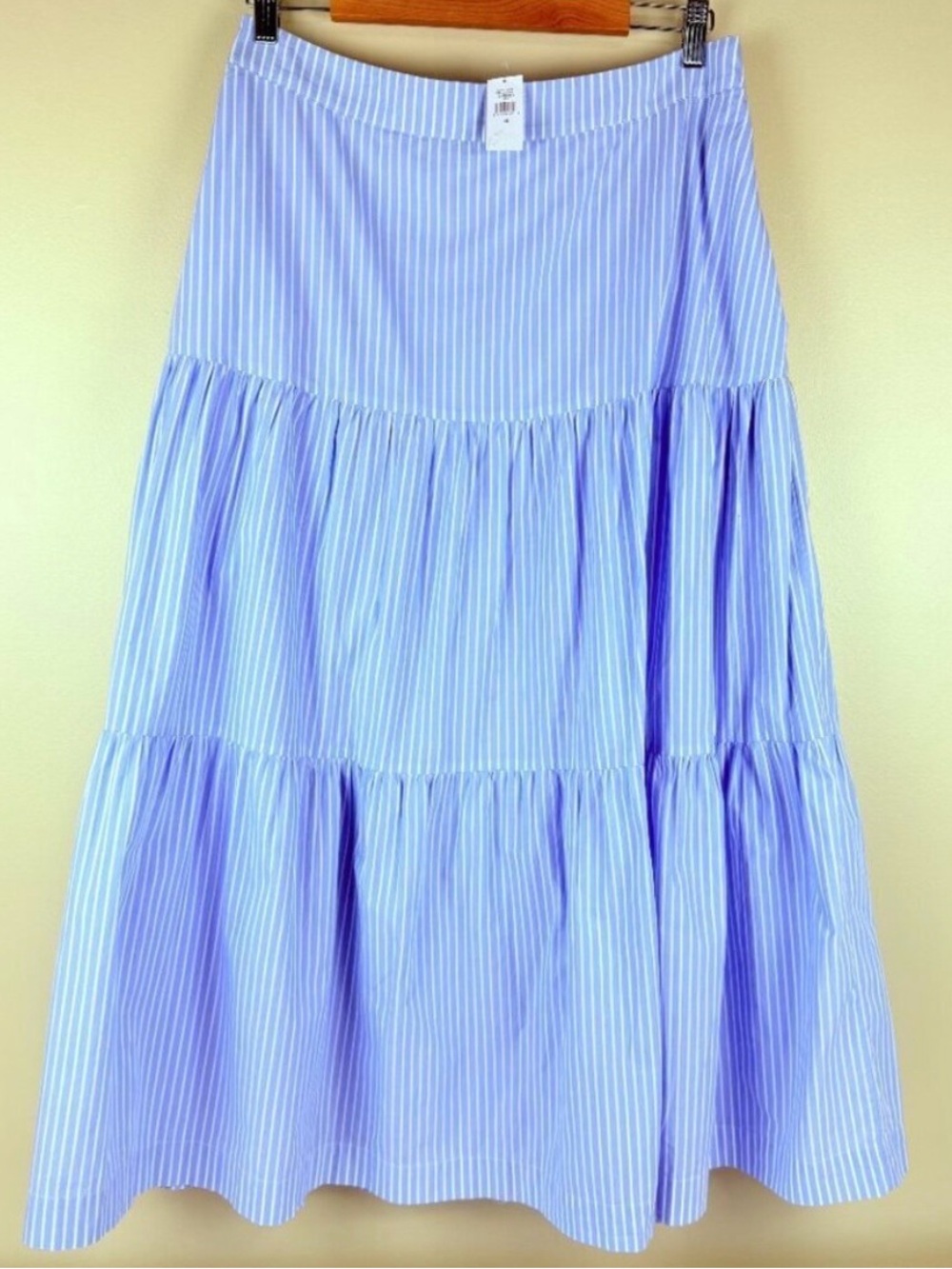 NWT GAP Blue & White Stripe Tiered Midi Cotton Skirt Lined with Pockets 14
